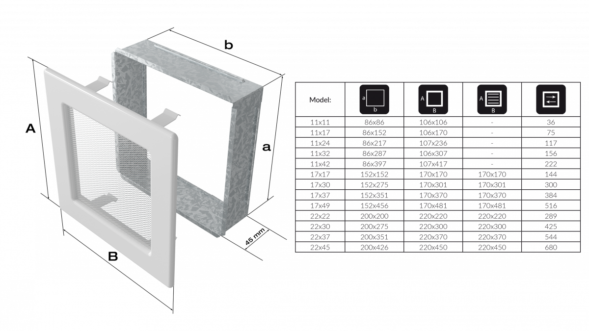 Вентиляционная решетка Белая (22*22) 22B — изображение 3